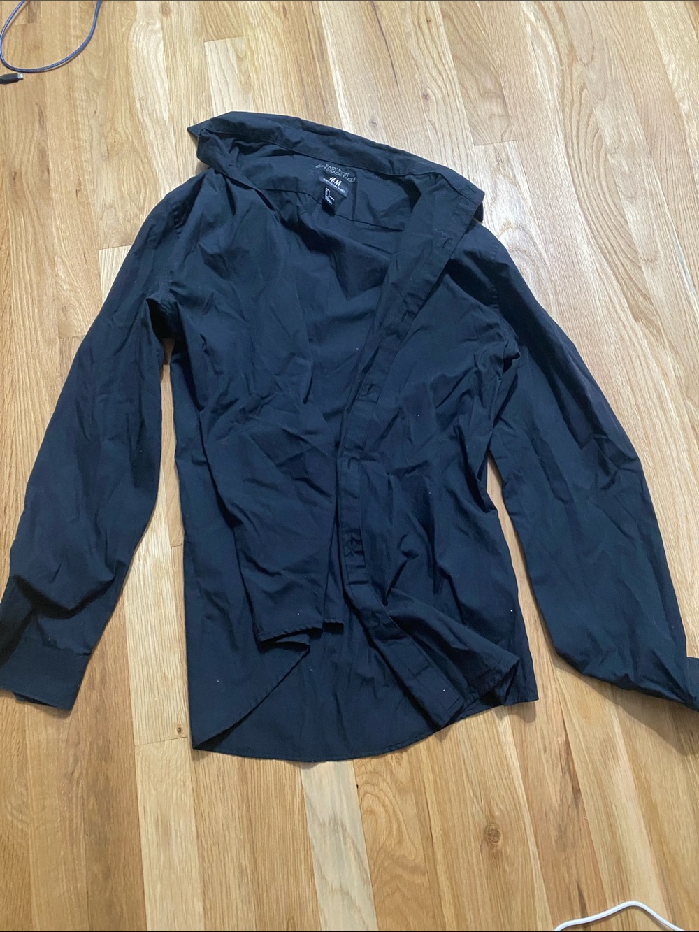 H&M Black Long-Sleeve Dress Shirt with Hood